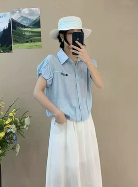 7061 夏季新款灯笼袖纯色简约休闲宽松小衫上衣JR