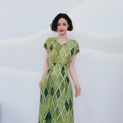 L889 夏季新款高级感印花优雅气质系带收腰显瘦连衣裙