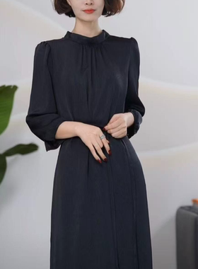 2135 时尚新款圆领洋气简约系带收腰显瘦气质通勤连衣裙