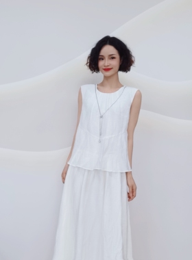 1106  夏季新款时尚雪纺无袖假两件连衣裙