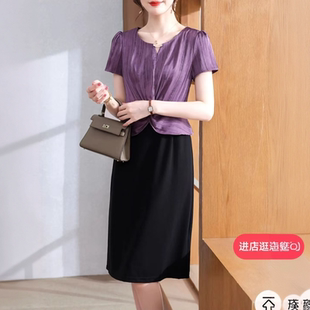 轻职短袖 1020 时尚 新款 假两件连衣裙 夏季