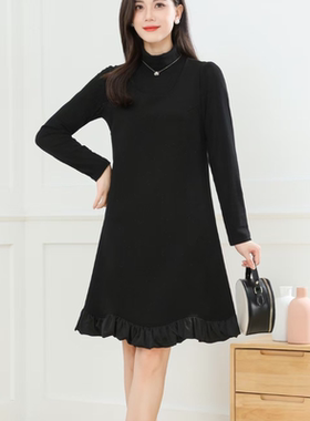 T810 春秋新款时尚荷叶边裙摆高领内搭两件套裙JR
