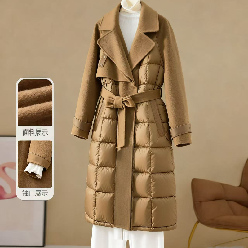 Y114 秋冬时尚洋气羽绒拼接双面呢中长款百搭外套MAN