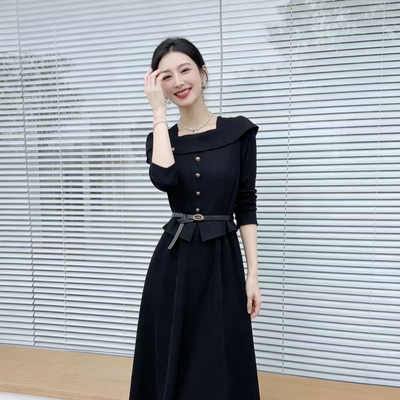 L628 春秋季新品时尚气质通勤简约显瘦拼接连衣裙