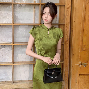 8076 夏季新款气质复古新中式国风改良旗袍中长款连衣裙