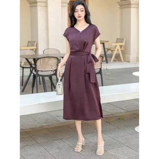 气质收腰V领开叉长款 B137 时尚 新款 连衣裙 夏季
