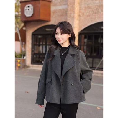 6608 春秋款时尚洋气气质宽松双排扣百搭短款外套
