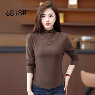显瘦百搭打底衫 半高领纯色简约修身 秋冬时尚 6818