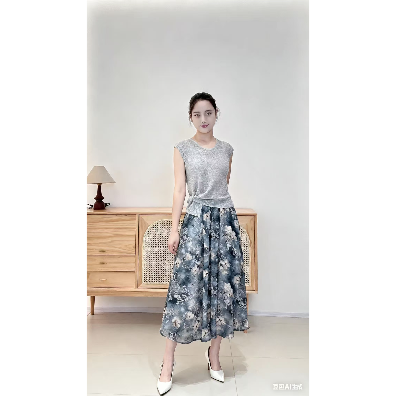 1004 夏季新款时尚洋气针织上衣半身裙两件套套装JR