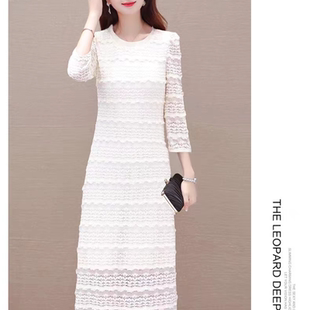 Q233 圆领纯色洋气显瘦气质百搭蕾丝连衣裙 时尚