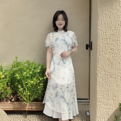 L175 春夏新品新中式时尚气质印花品质感旗袍连衣裙JR