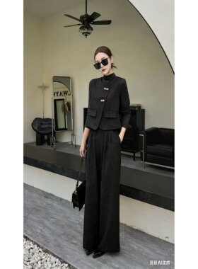 3152 秋款时尚气质通勤单排扣马甲+长袖上衣+长裤三件套装