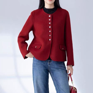 0136 秋冬款小香风时尚气质百搭短款双面呢外套