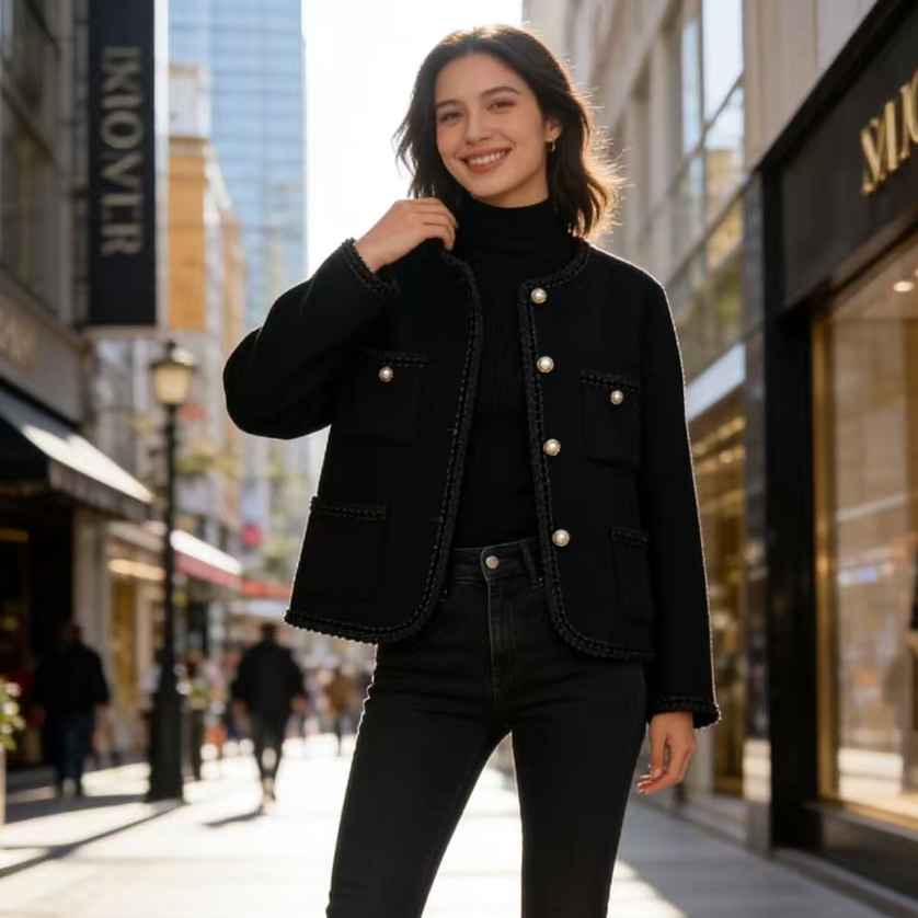 2304 秋款小香风时尚洋气简约圆领短款双面毛呢外套,女装/女士精品,毛呢外套,淘宝优惠券,粉丝福利购,淘宝优惠卷