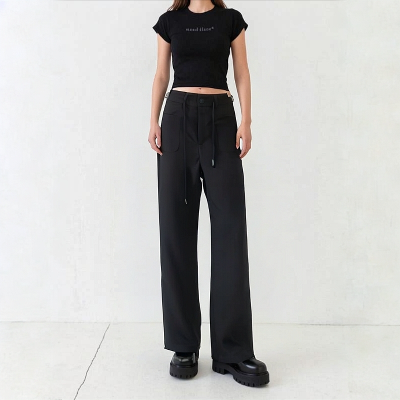 K777 冬季新款加厚加绒休闲直筒收脚高腰显瘦直筒裤JR