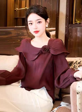 A030 春秋款时尚洋气立体花朵荷叶边百搭显瘦小衫