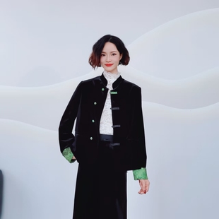 B251 秋款时尚撞色圆领中式气质百搭金丝绒外套