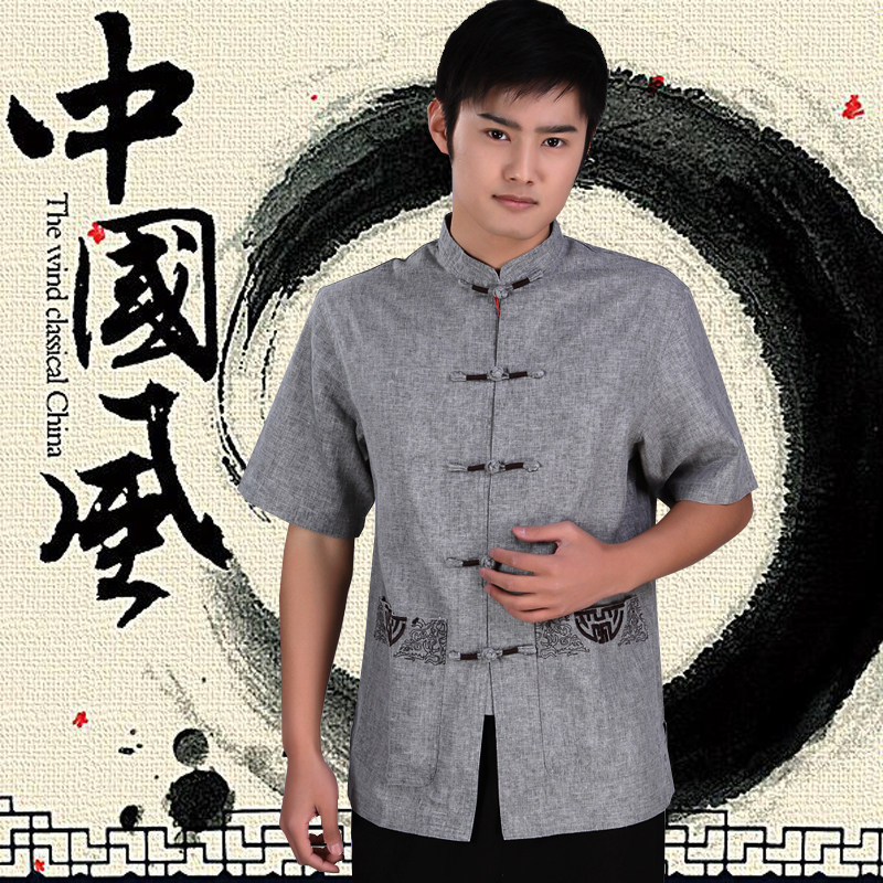 青年男短袖中式改良民族风棉麻中老年汉服衬衫男款唐装潮款中国风|ruв категории Мужская одежда, рубашка - от Buy2taobao.com для оказания профессиональной услуги покупки агента Taobao