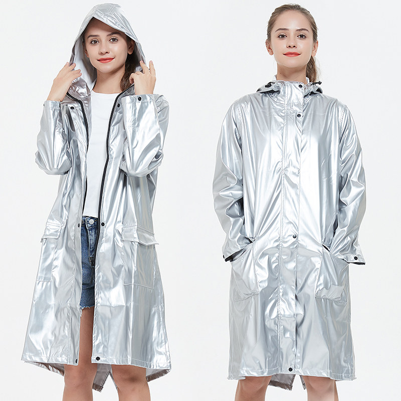 雨衣女长款风衣式成人男户外走路旅游登山便携外套防水雨披潮酷银
