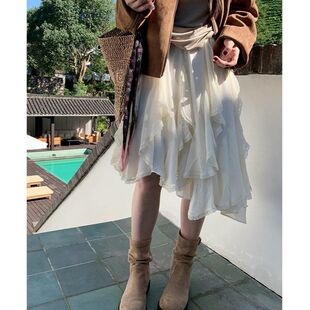 EVSTYLE “心动赴约 ”春夏季新款飘逸蕾丝花边拼接仙女半身裙