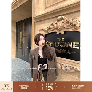 thepeachofficial【伯德小姐】暗花人字纹羊毛呢西装半裙两件套女