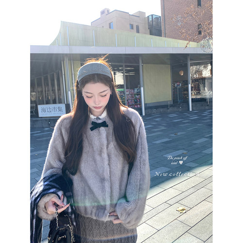 中古千金环保皮草外套半裙套装