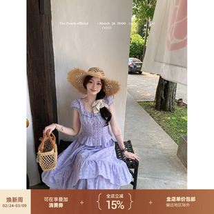 thepeachofficial【半月湾花海】压褶镂空绣花衬衫上衣半身裙套装