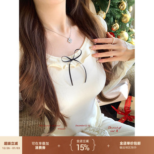 显瘦针织打底衫 纯欲风蕾丝花边修身 挪威热恋 thepeachofficial