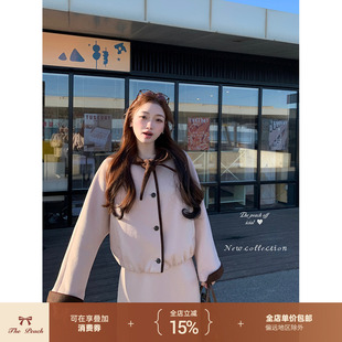 thepeachofficial【怀特菲什小镇】少女风羊毛呢夹棉大衣半裙套装