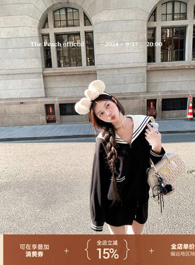 thepeachofficial【航行秋日】海军领学院风黑色卫衣套装女秋外套