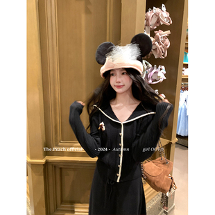thepeachofficial【普拉多艺术】小香风撞色针织开衫高腰半裙套装