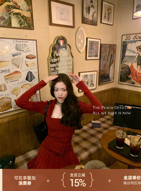 thepeachofficial【日剧甜心】红色内搭针织套装裙温柔毛衣三件套