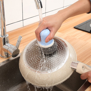 可拆卸带手柄不锈钢清洁球厨房地板去污清洁刷洗碗刷锅钢丝球