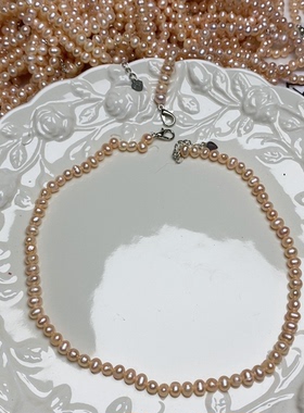 6610-淡水真珍珠项链卡5，s925银扣头，38cm