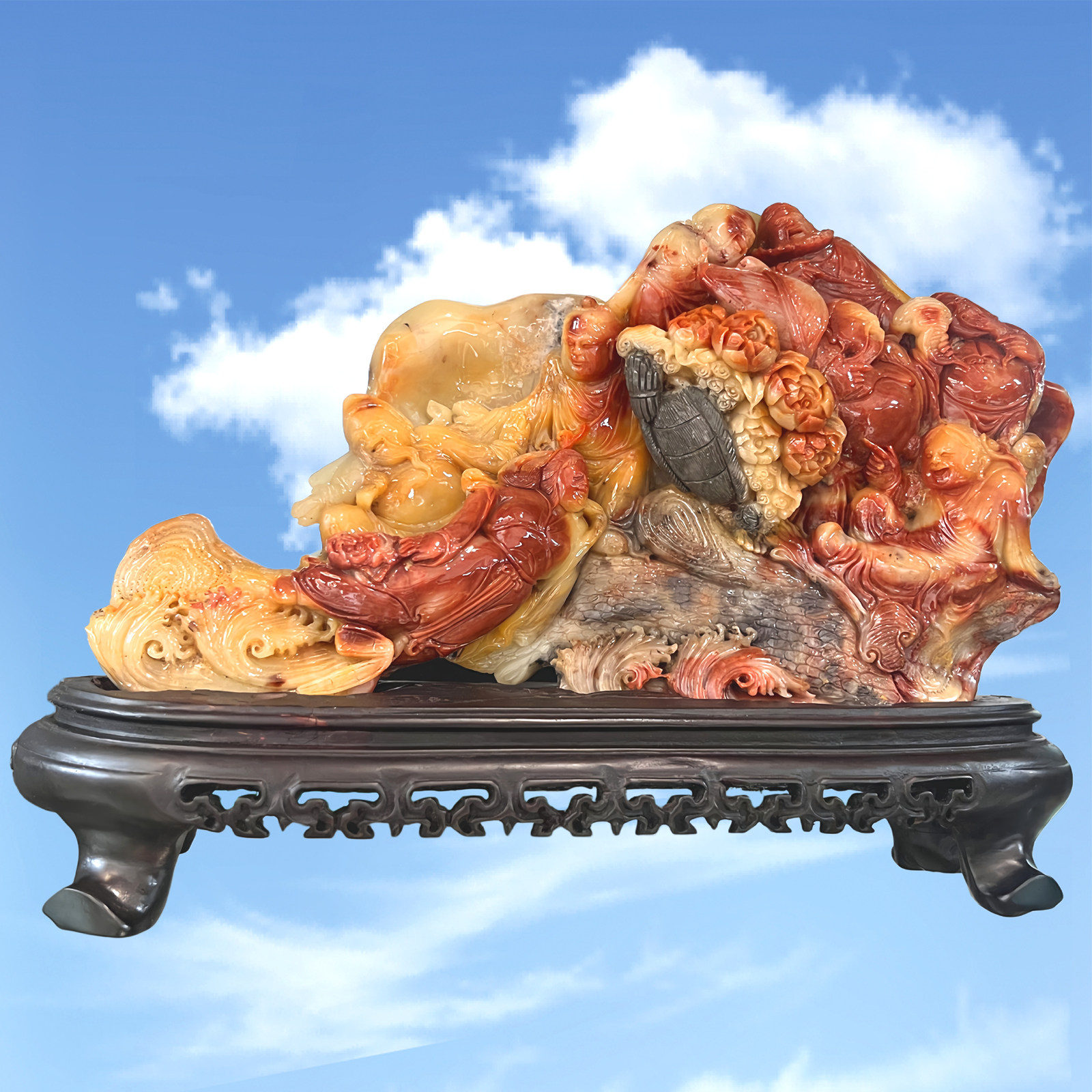 寿山石摆件国石老性五彩芙蓉石八仙过海大摆件高档商务礼品裕和轩