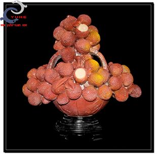 寿山石摆件 国石真品 老岭石 荔枝硕果累累红红火火摆件 裕和轩H7