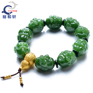 和田玉十八罗汉佛头碧玉手链足金葫芦佛塔手串文玩店主珍藏裕和轩