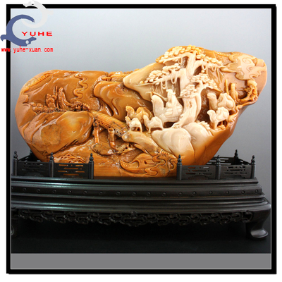 寿山石摆件国石真品 芙蓉石 丝绸之路骆驼队精品摆件【裕和轩】C8