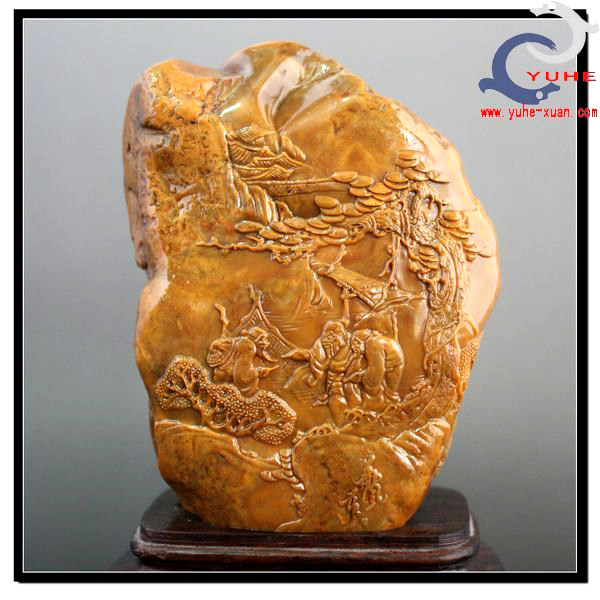 寿山石摆件松山会友薄意精品
