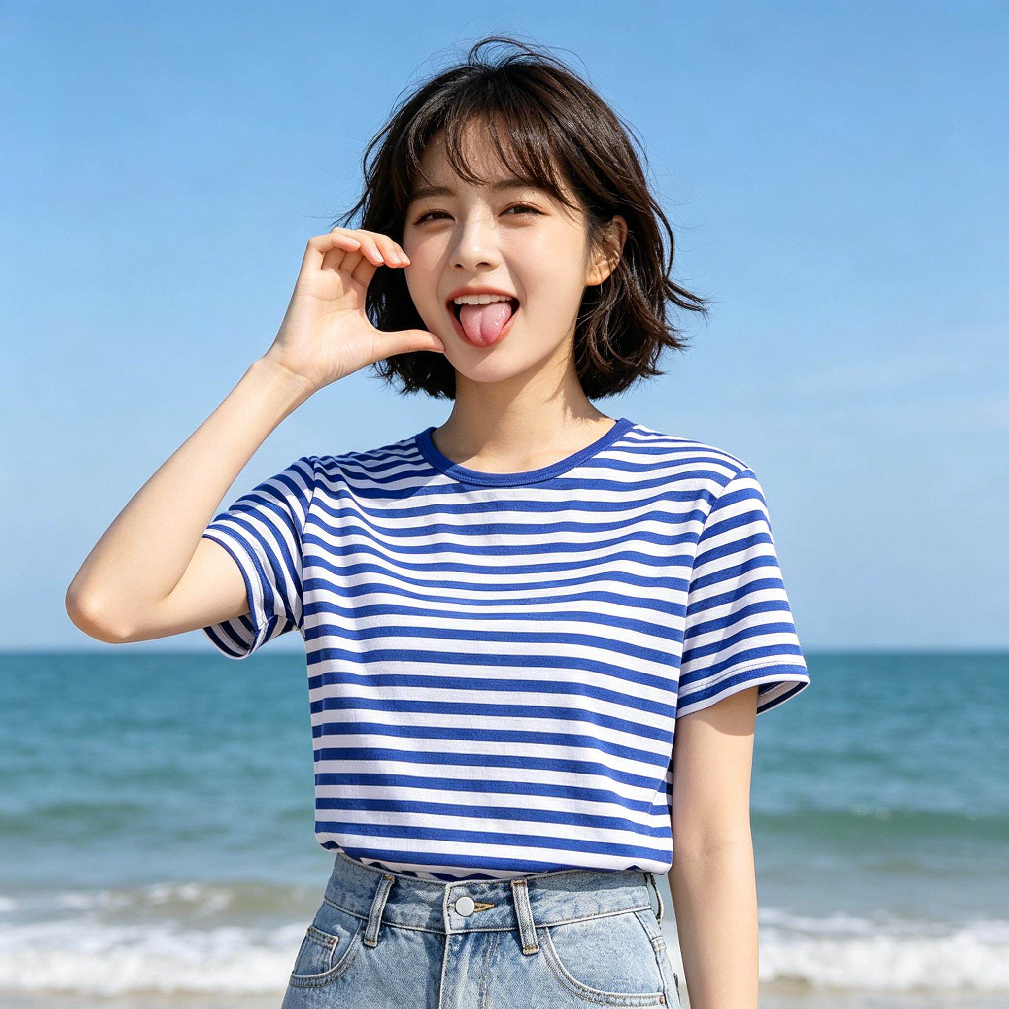 复古海魂衫纯棉短袖t恤女基础款经典蓝白条纹衫休闲百搭上衣夏装