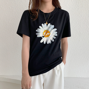 大菊花短袖权志龙同款GD小雏菊T恤潮牌学生纯棉春夏女小清新半袖T