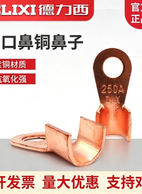 德力西A级OT紫铜加厚开口鼻铜鼻子线鼻子50/100A接线鼻压耳铜接头