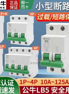 公牛空气开关LB5-63a家用空开2p小型断路器1P空调总闸 DZ47 3P 4P