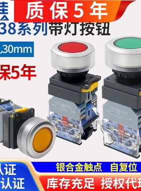 一佳30mm平头自复位带灯按钮开关LED YJ139 LA38-11DN 12V24V220V