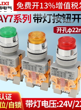 德力西带灯按钮开关自锁24VDC指示220伏自复位启动LAY7 NP4 Y090