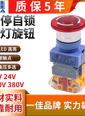 一佳LAY37自锁12V带灯24V蘑菇头220V急停开关紧急停止Y090-11ZSD