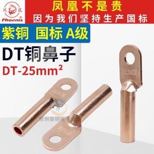 国标凤凰DT25mm平方电线电缆闭口铜鼻子接头线耳接线端子压接端头