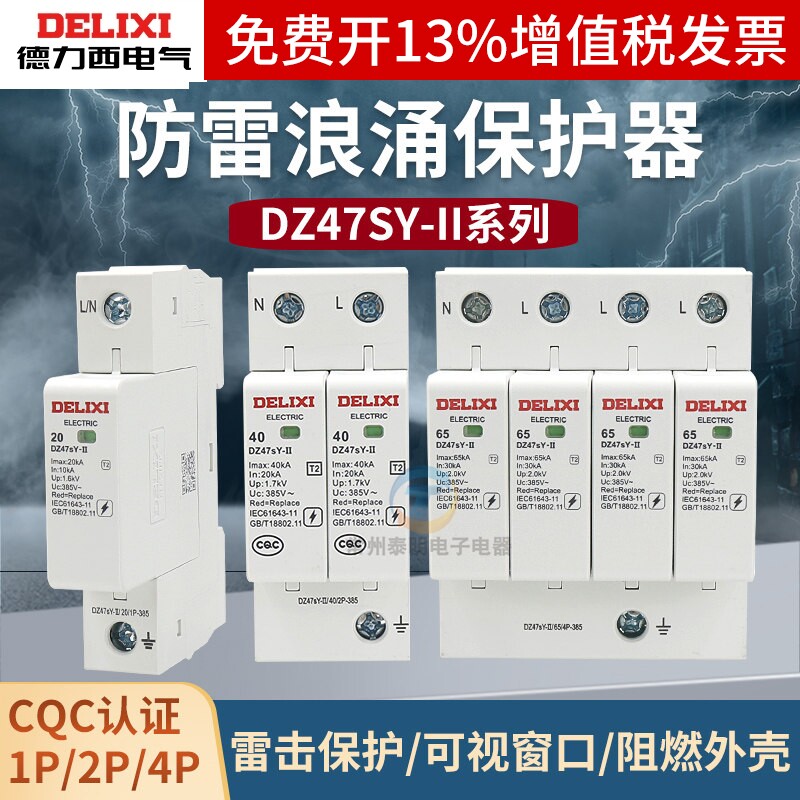 德力西浪涌保护器DZ47SY防雷电涌开关2p家用4p避雷器20KA 40KA