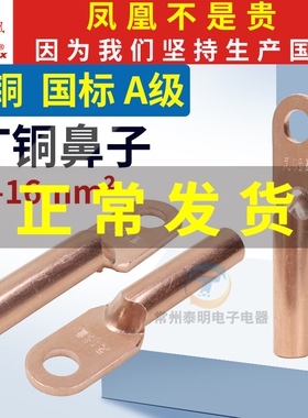 国标凤凰金具铜接头DT-16MM2平方铜鼻子线耳紫铜接线端子堵油式OT