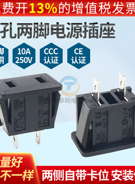 卡式国标2脚10A二孔电源插座2芯二眼2极交流AC座母220V头LZ-F两孔